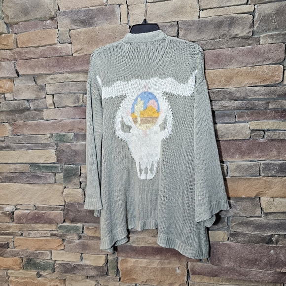 Show Me Your Mumu Mellow Easy Cardi Ojai Bull Skull Knit Cardigan Large - Picture 2 of 9